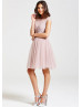 Blush Pink Chiffon Tulle Cap Sleeves Short Prom Dress